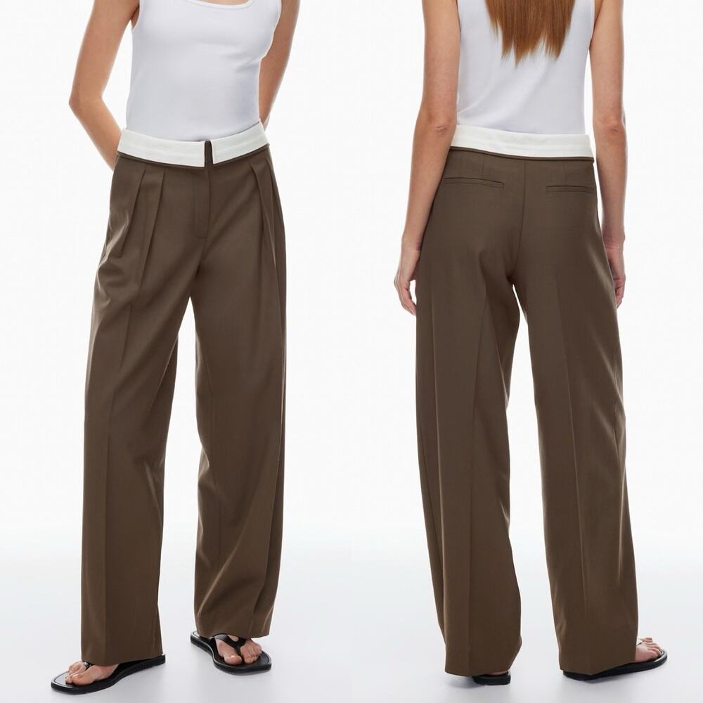 Babaton Aritzia Brown Foldover Waist Wool Blend Trouser Bureau Pants - 6